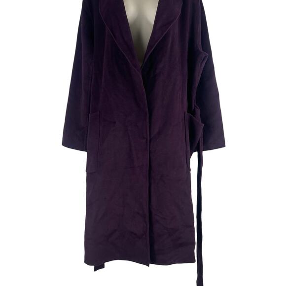 Ann Taylor Doubleface Belted Blanket Coat Waist Tie Vineyard Grape Size LP - Picture 7 of 11